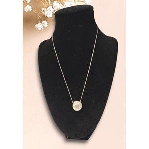 .925 Gold Plated 17"  Mother of Pearl Heart  Diamond Coin Necklace Charm Chain